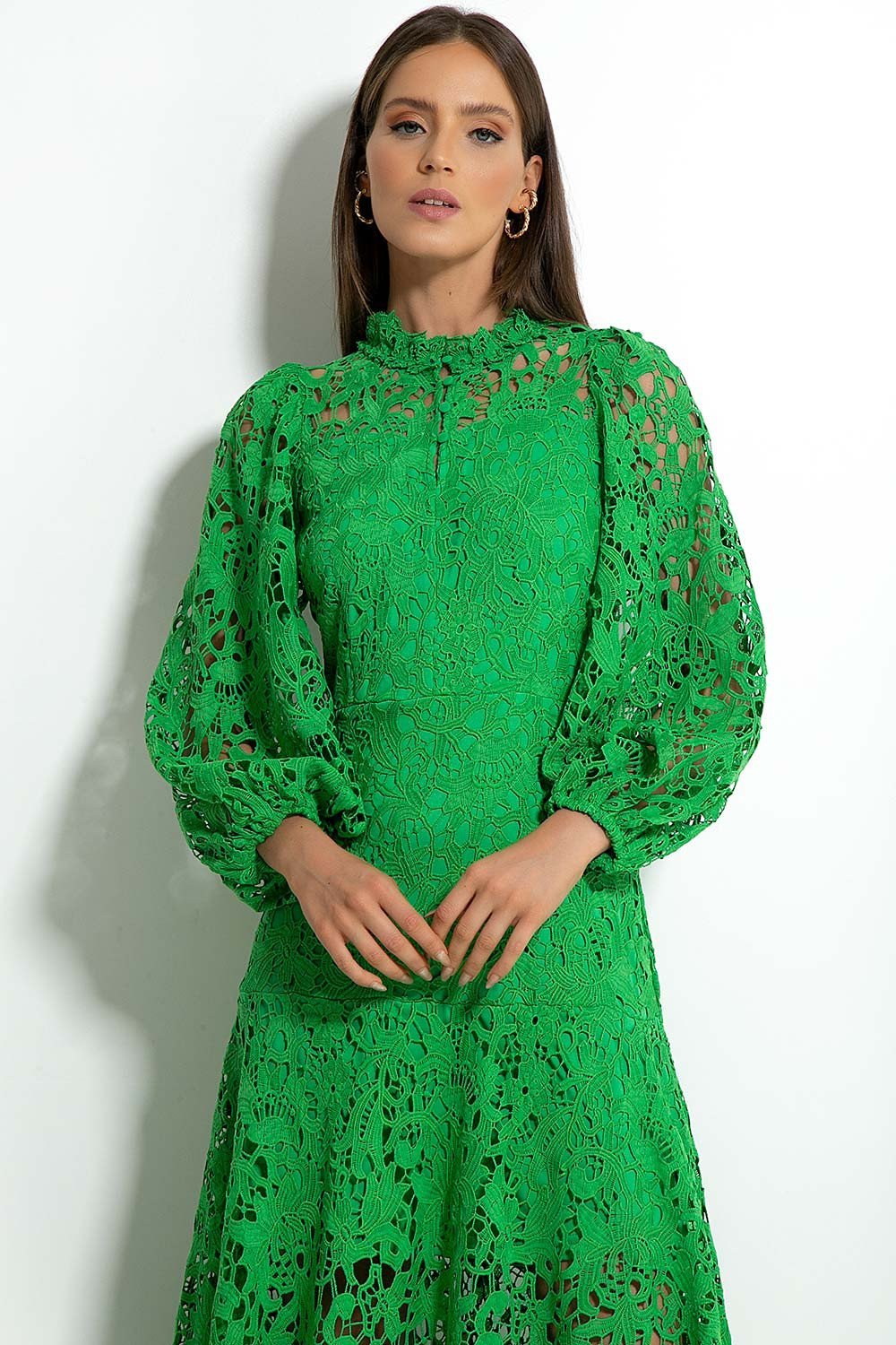 Florencia Premium Flared Maxi Dress with Embroidered Lace Evening Wear Edit