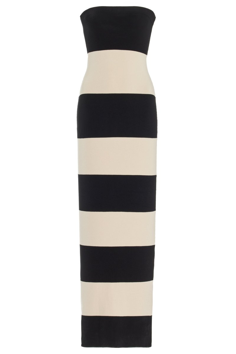 Yvonne Minimalist Strapless Striped Midi Knit Dress Premium Wardrobe Essential