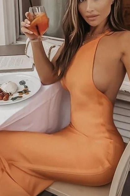 Joi Bodycon Midi Dress - Apricot Orange (Sale)