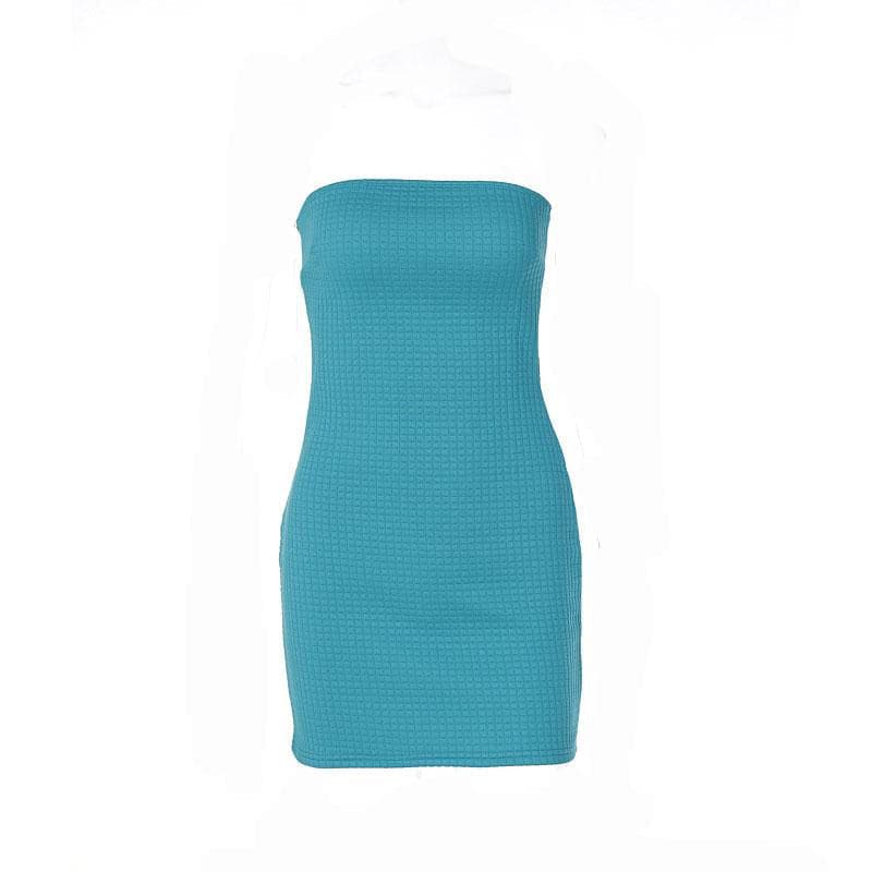 Sleeveless solid textured zip-up backless tube dress