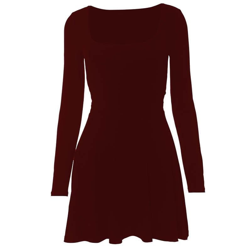 Square neck long sleeve solid lace up 2-way mini dress