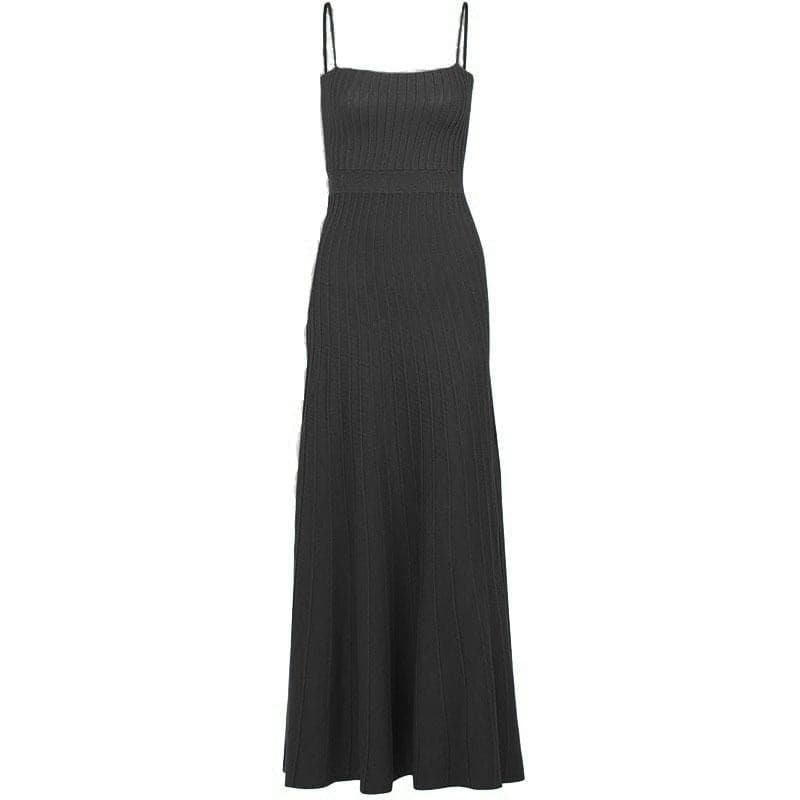 Sleeveless solid knitted backless cami midi dress - Final Sale