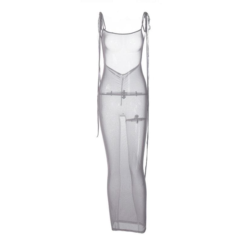 PRE ORDER - Mesh leopard print backless self tie ruched maxi dress