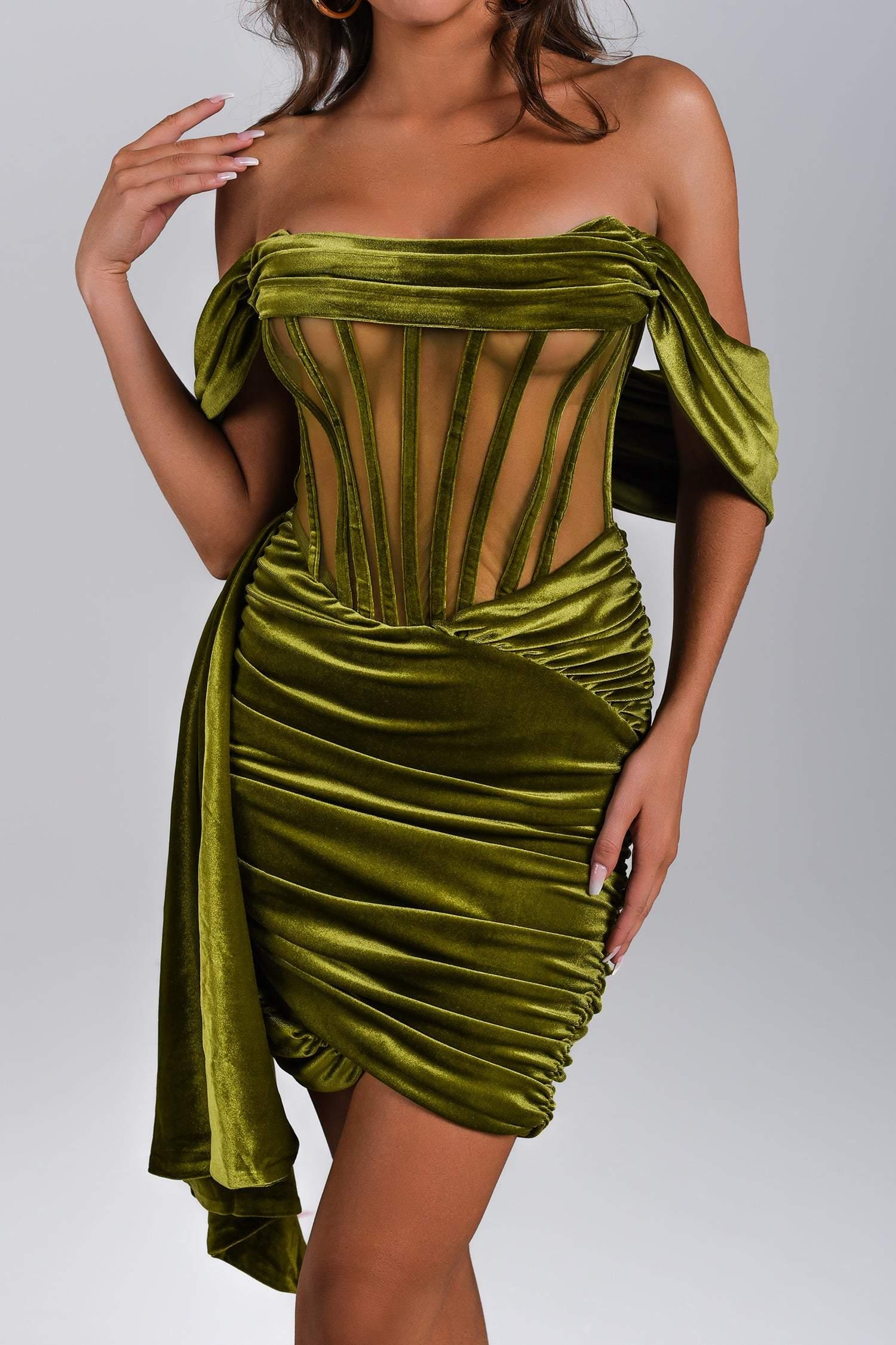 Velvet Corset Mini Dress - Green
