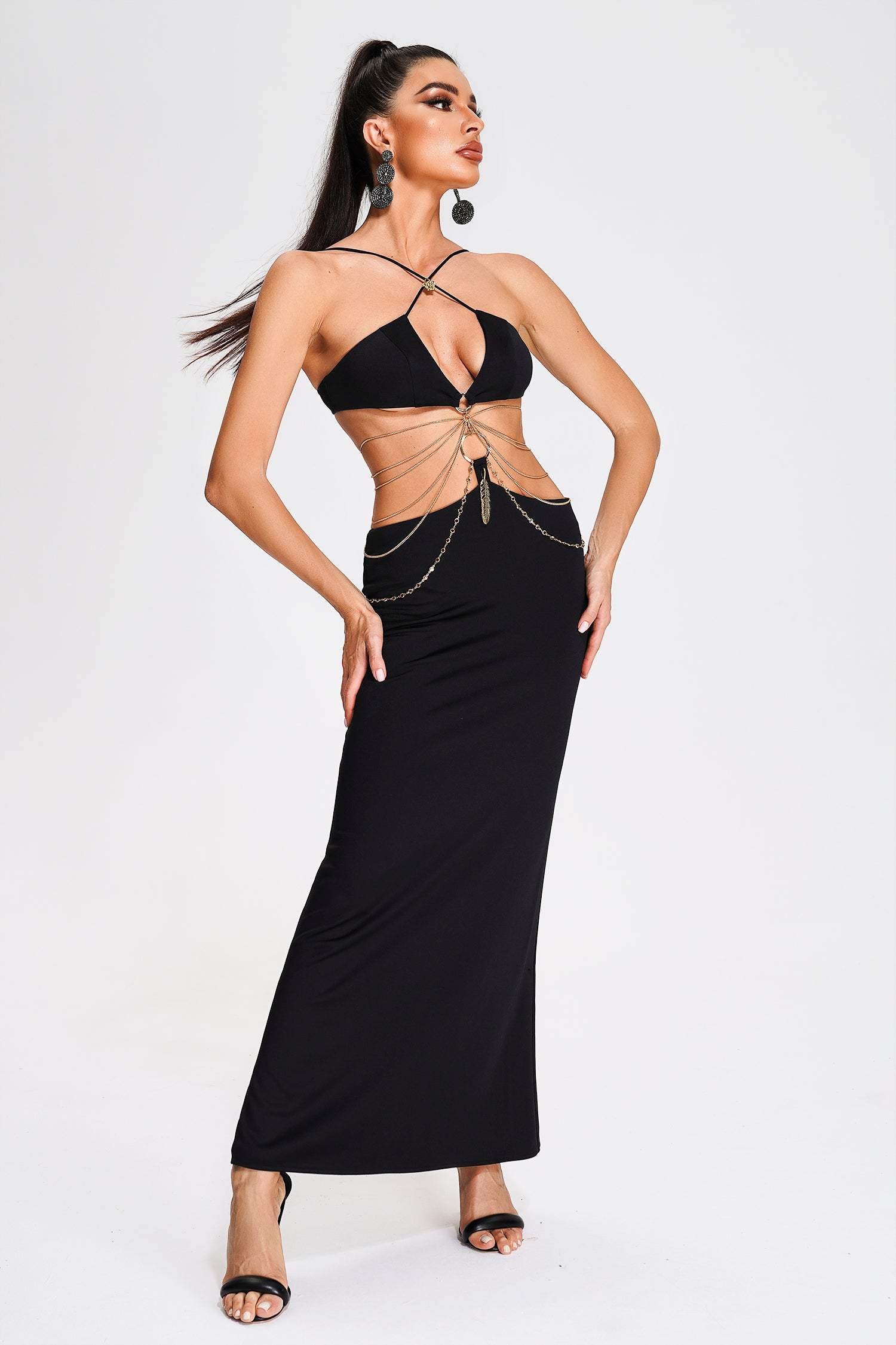 Cutout Halter Maxi Dress