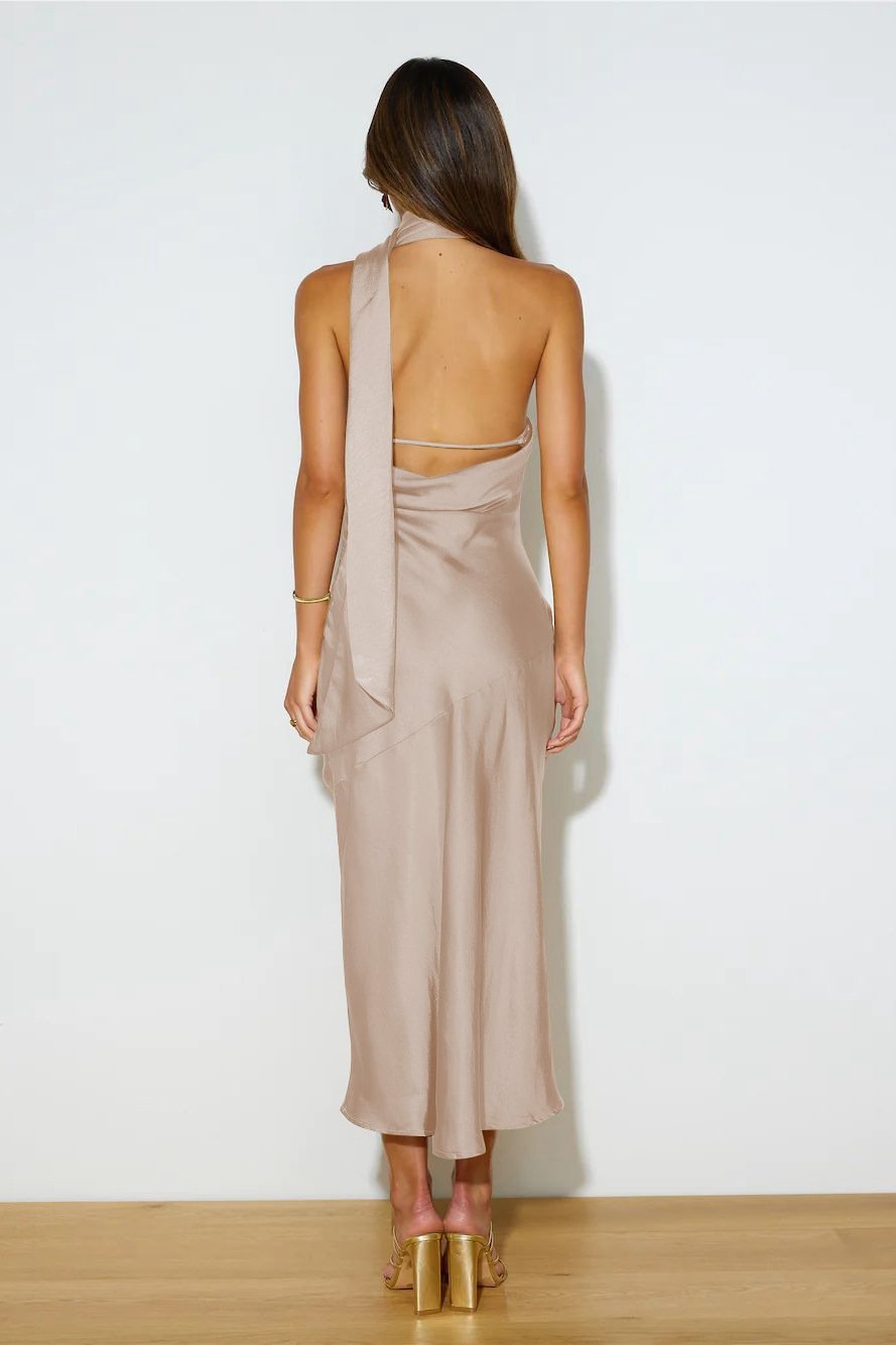 Xandra Statement Cowl Satin Halterneck Midi Dress Designer Edit