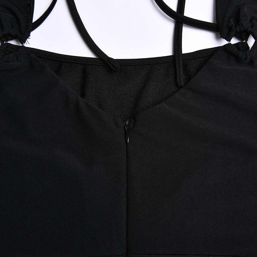 Gloves mesh corset off shoulder hollow out long sleeve halter mini dress