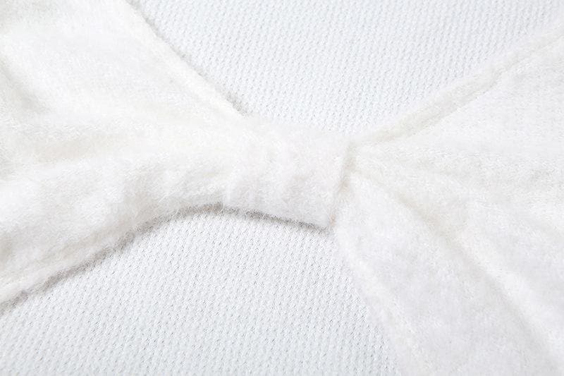 Fluffy bowknot knotted long sleeve contrast shrug mini dress