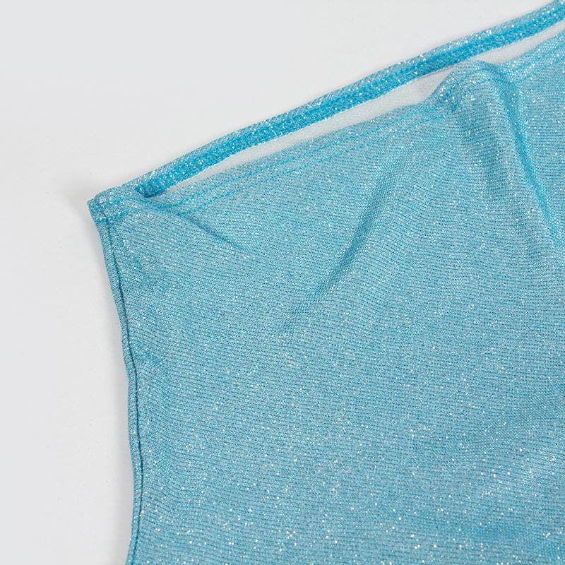 Textured one shoulder irregular sleeveless mini dress