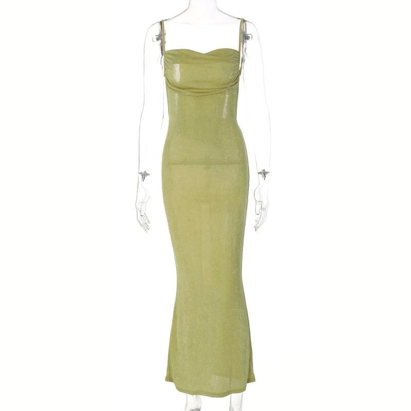 Sleeveless solid ruched self tie backless midi dress