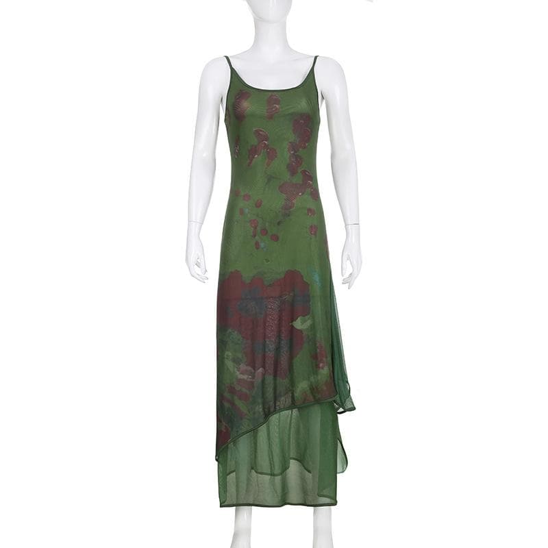 PRE ORDER - Mesh contrast patchwork u neck backless cami maxi dress