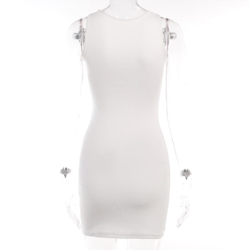 Palm pattern contrast sleeveless notch neck mini dress