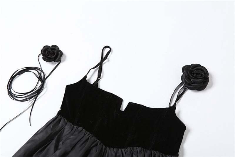 Solid notch neck flower applique ruched backless mini dress