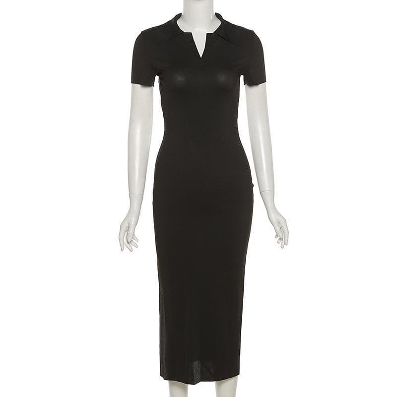 Solid Short sleeve V Neck open back Dress