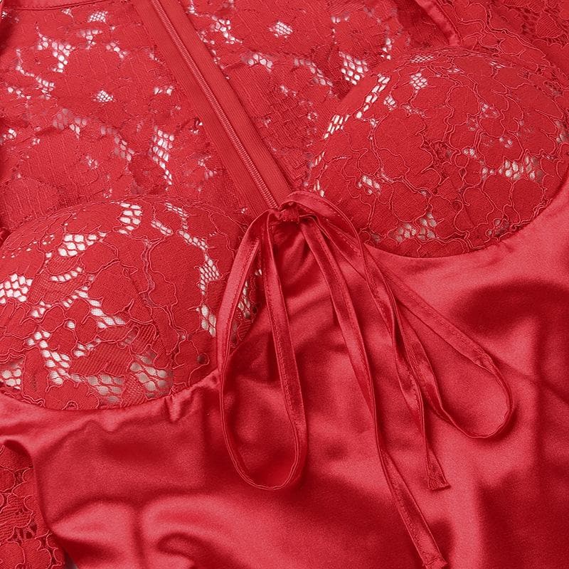Lace zip-up long sleeve patchwork padded mini dress