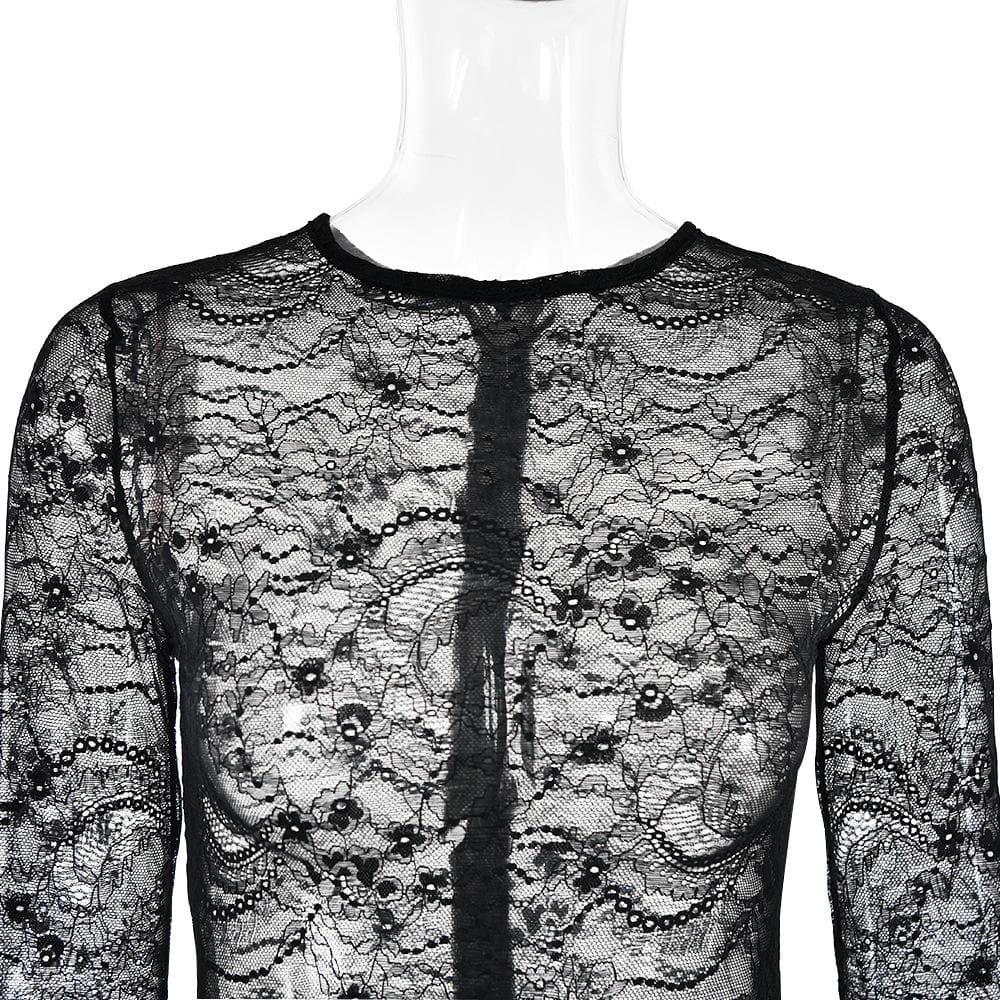Lace see through long sleeve zip-up self tie ruched mini dress