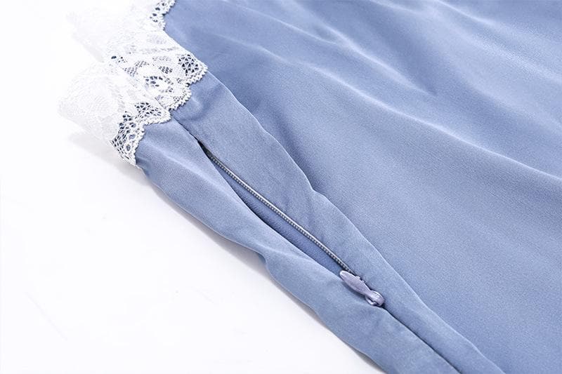 Lace hem halter contrast zip-up backless midi dress