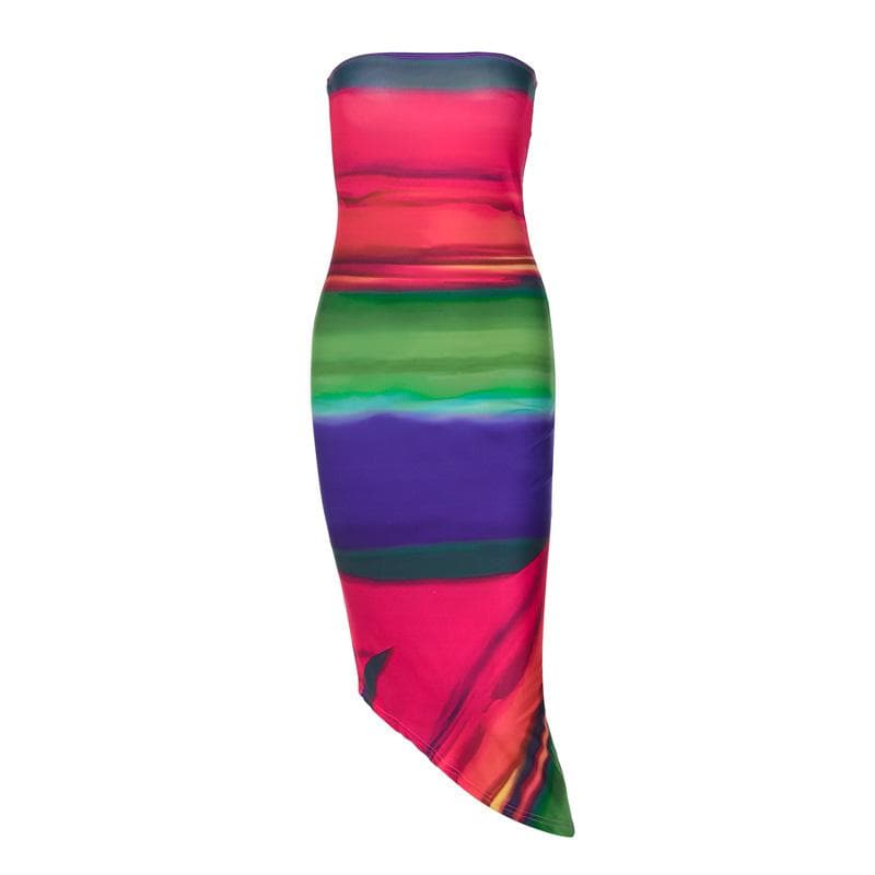 Contrast irregular backless tube midi dress