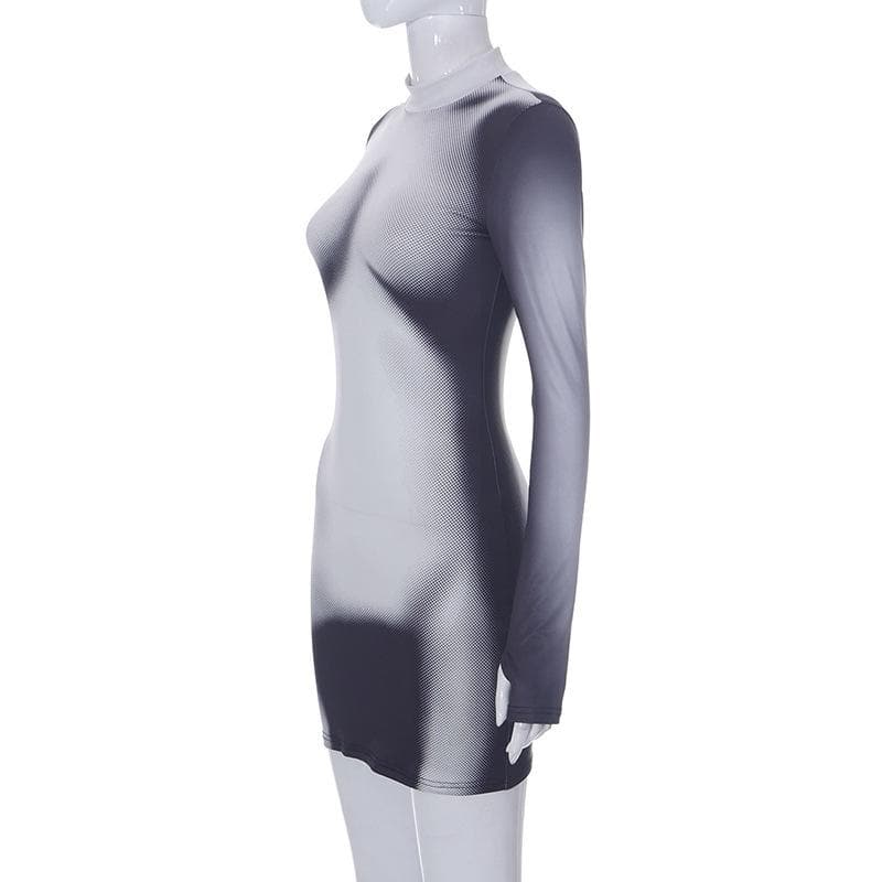 Long sleeve gloves body print contrast mini dress