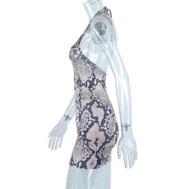 Snakeskin print hollow out self tie backless mini dress