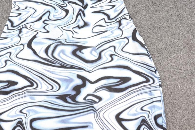 Ripple print contrast high neck short sleeve mini dress