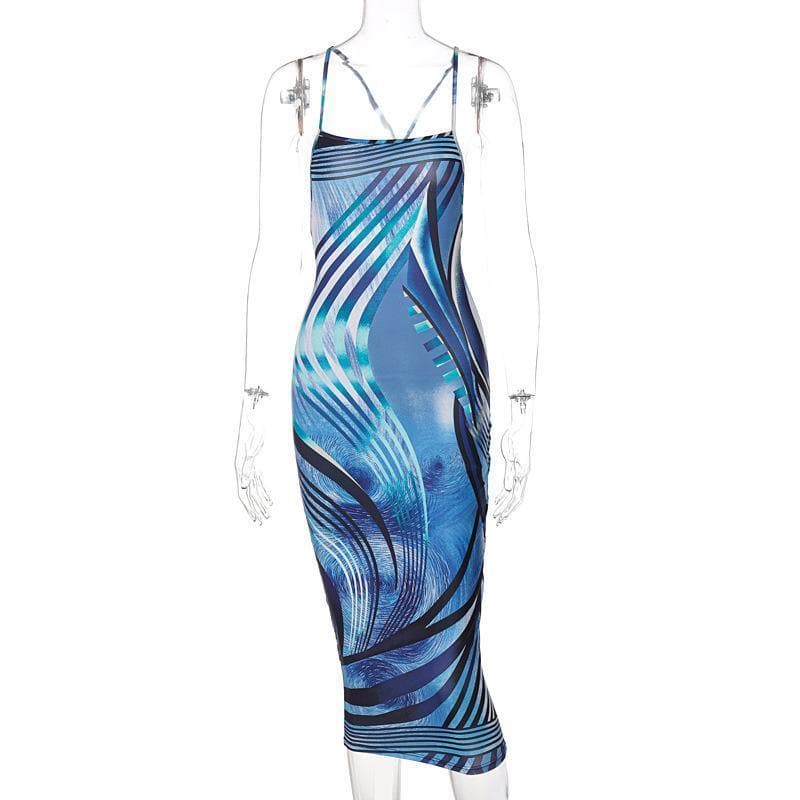 Printed sleeveless cross back dress