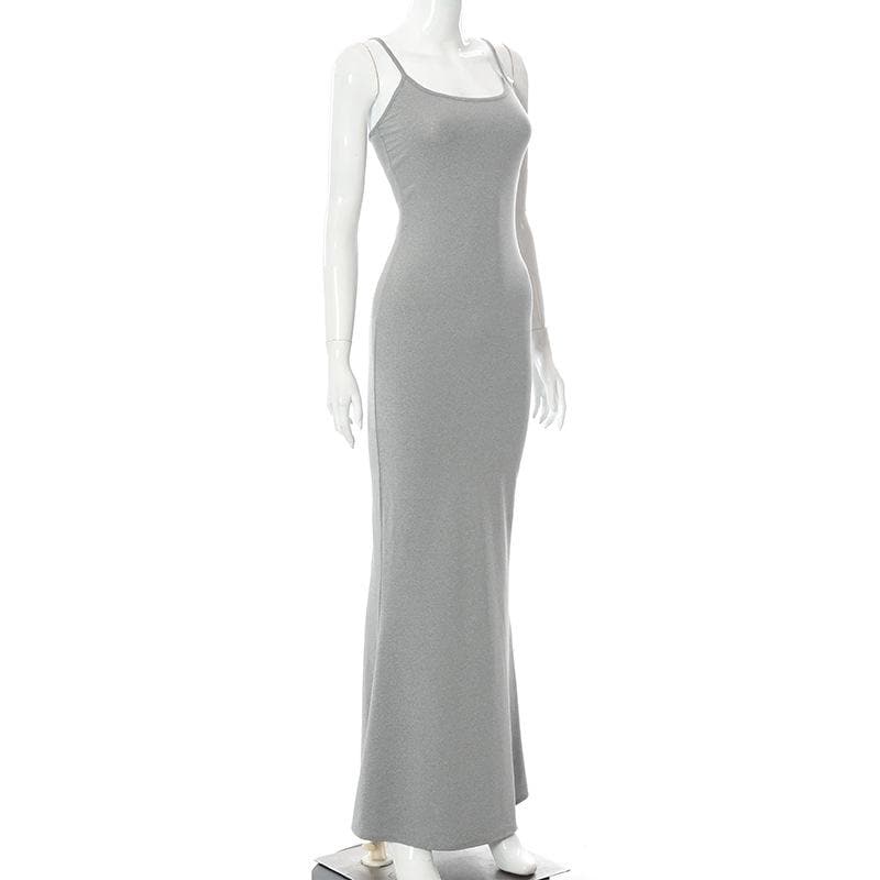 Sleeveless solid square neck mermaid hem cami maxi dress