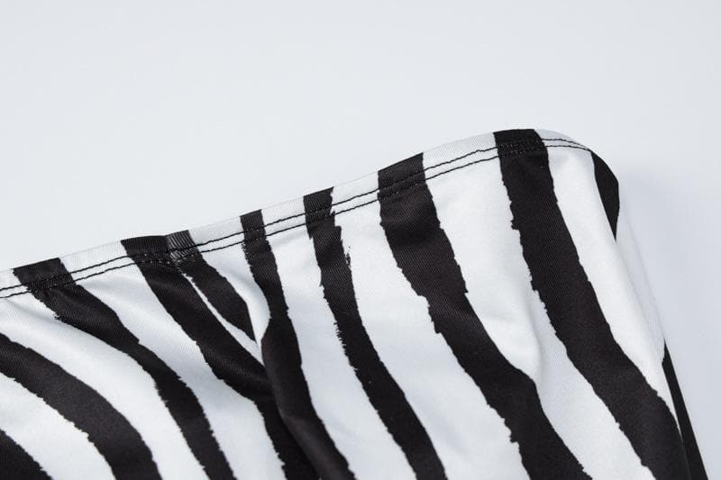Zebra print off shoulder long sleeve contrast maxi dress