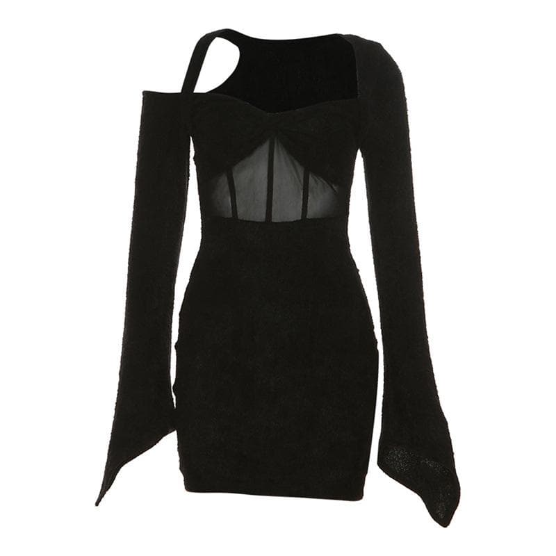 Long sleeve mesh puff sleeve irregular corset fluffy mini dress