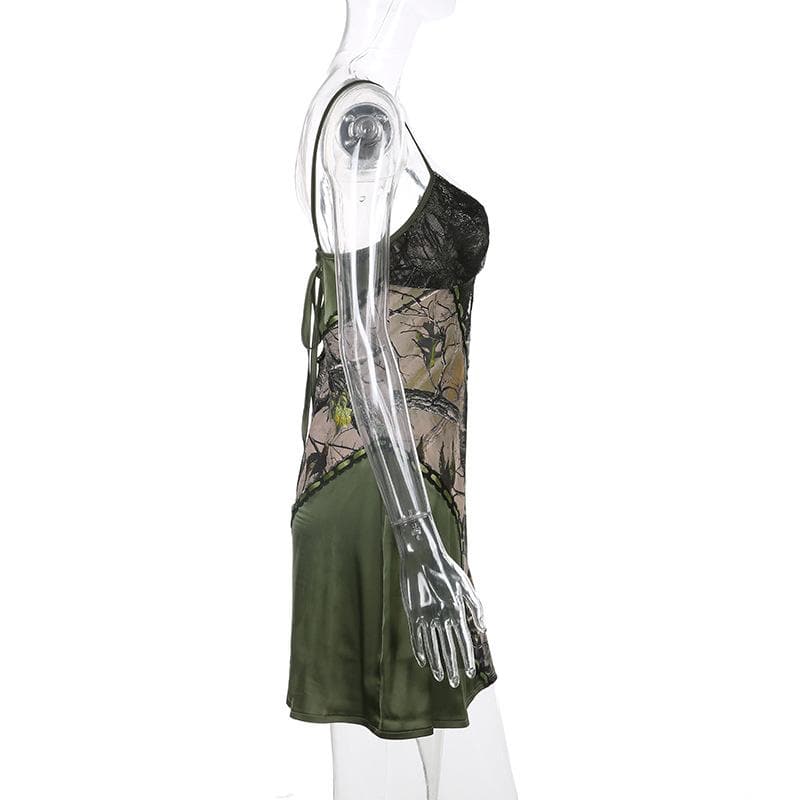 V neck hem lace patchwork A line dress