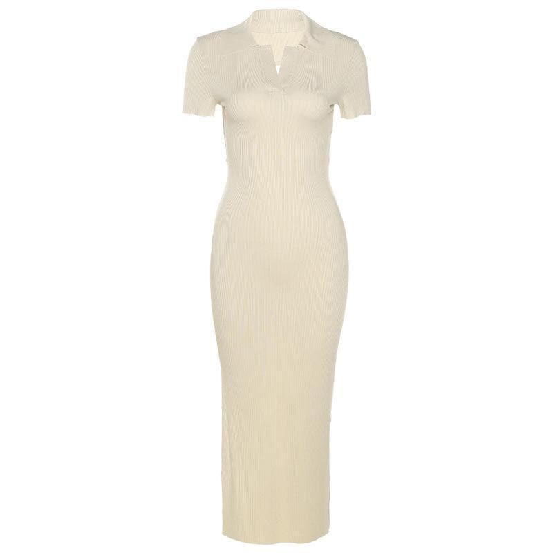 Solid Short sleeve V Neck open back Dress