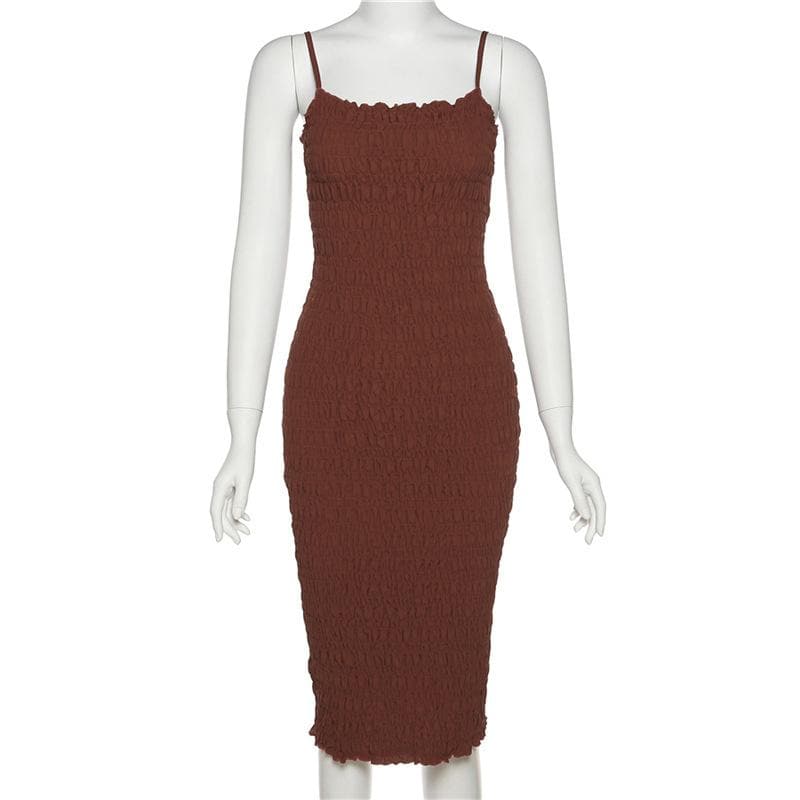 Smocked ruffle backless solid cami dress