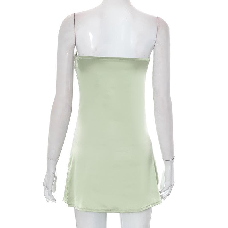 Patchwork slit ruched backless sleeveless tube mini dress