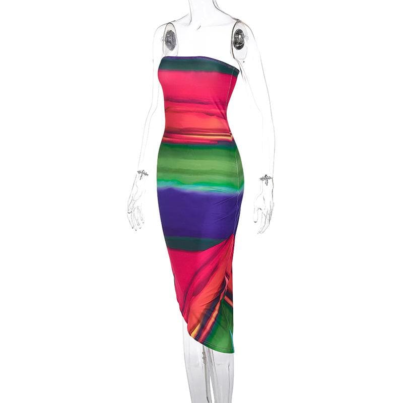 Contrast irregular backless tube midi dress