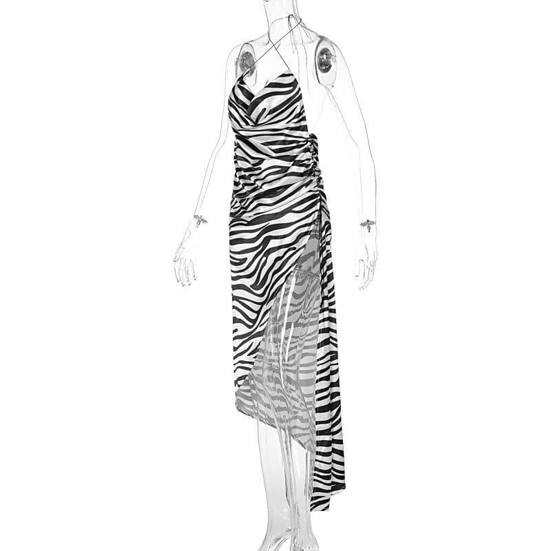 Cowl neck cross back zebra printed dress