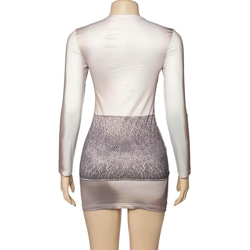 Long sleeve crewneck body print contrast mini dress
