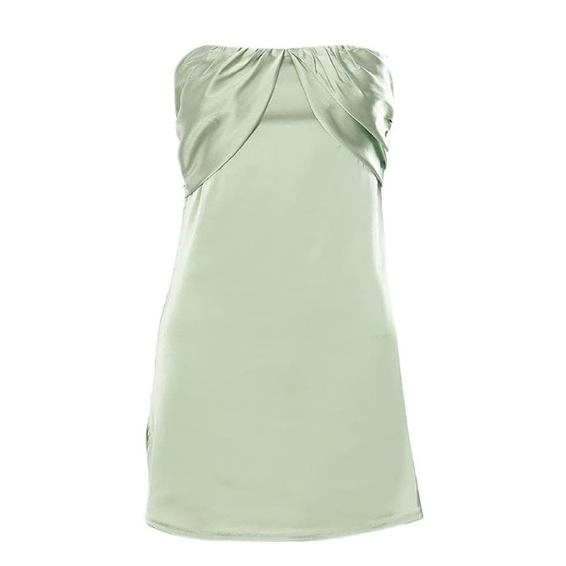 Patchwork slit ruched backless sleeveless tube mini dress