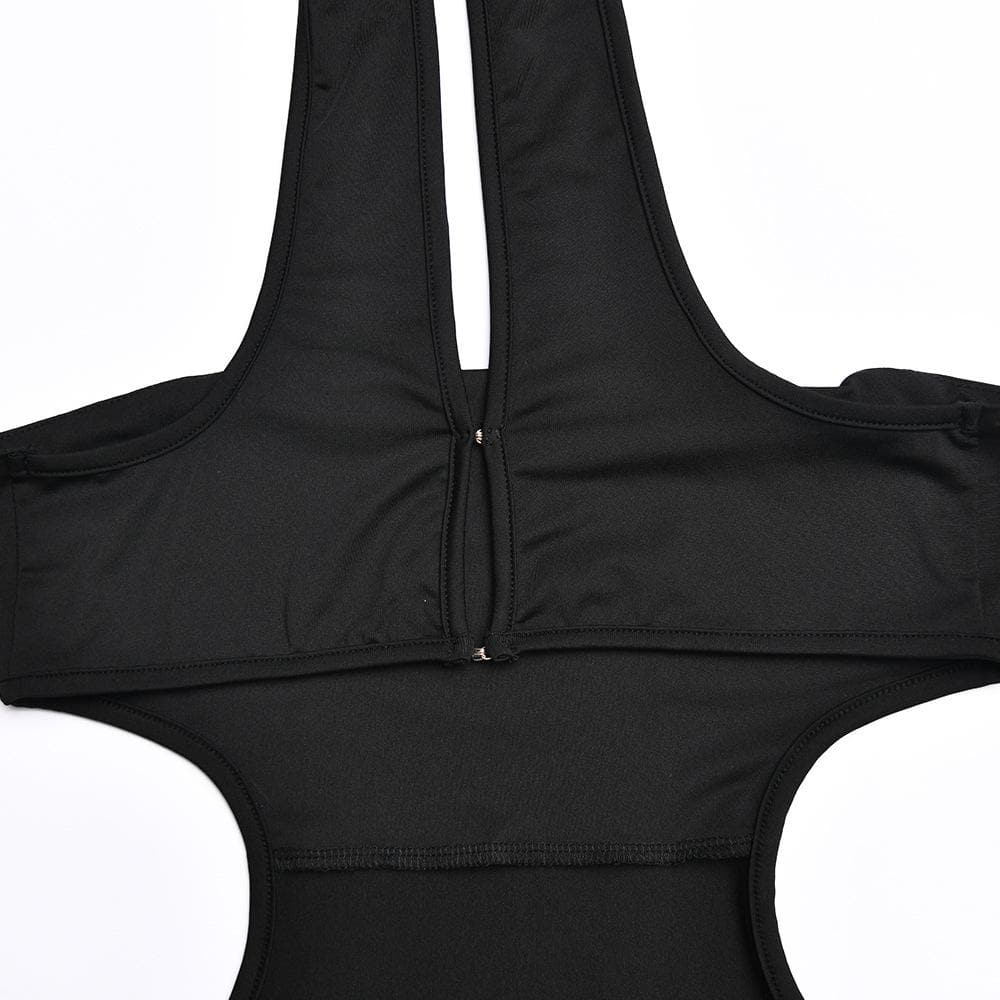 Sleeveless solid hollow out halter gloves backless maxi dress