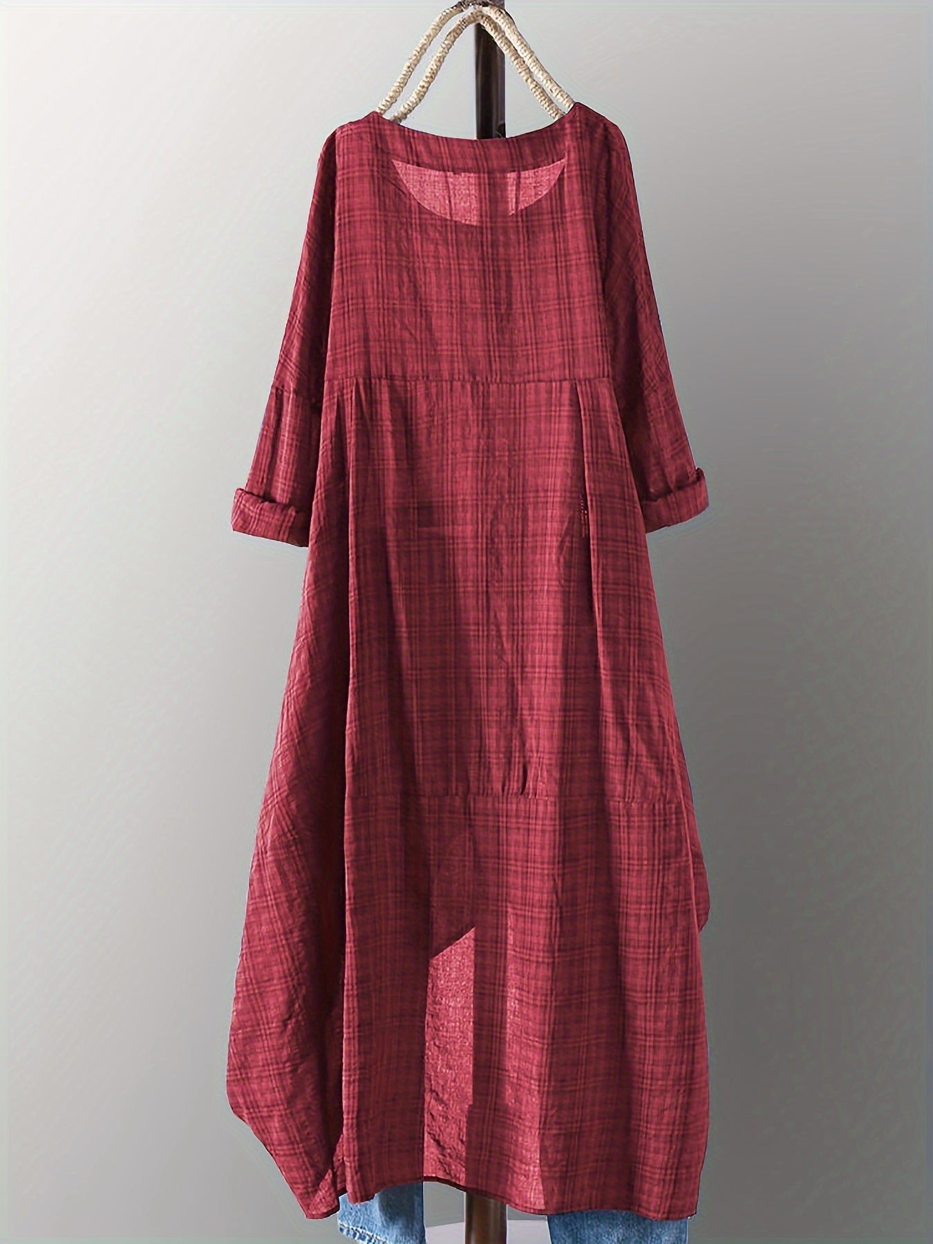 Frida Stylish Checked Plus Size Dress with Asym Hem for Women