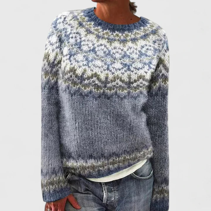 Round Neck Fair Isle Long Sleeve Knit Sweater