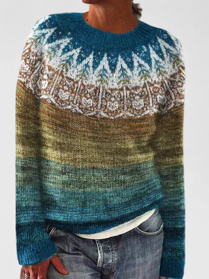 Round Neck Fair Isle Long Sleeve Knit Sweater