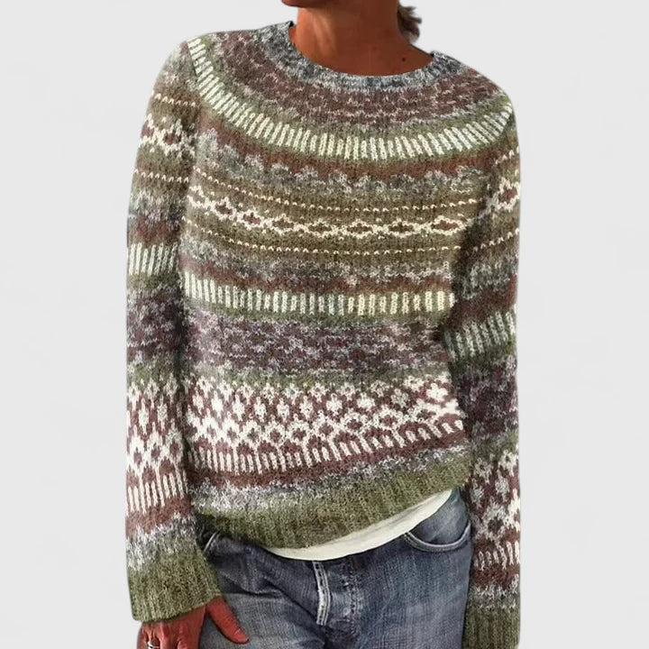 Round Neck Fair Isle Long Sleeve Knit Sweater