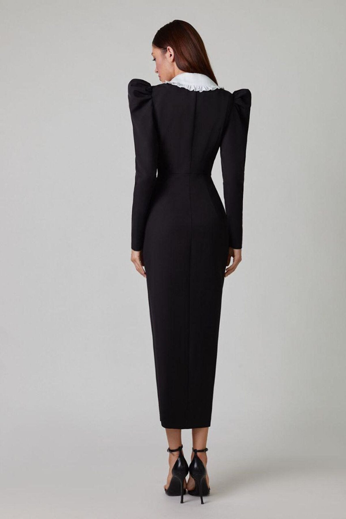 Kathy Peter Pan Collar V - neck Midi Dress