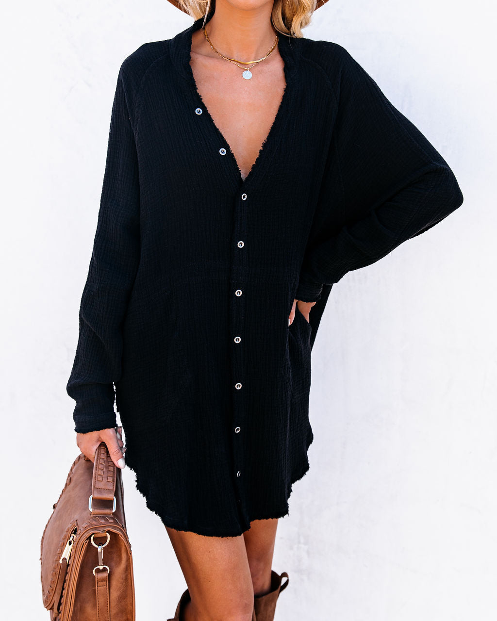 Kennedy Cotton Pocketed Button Down Tunic Black FINAL