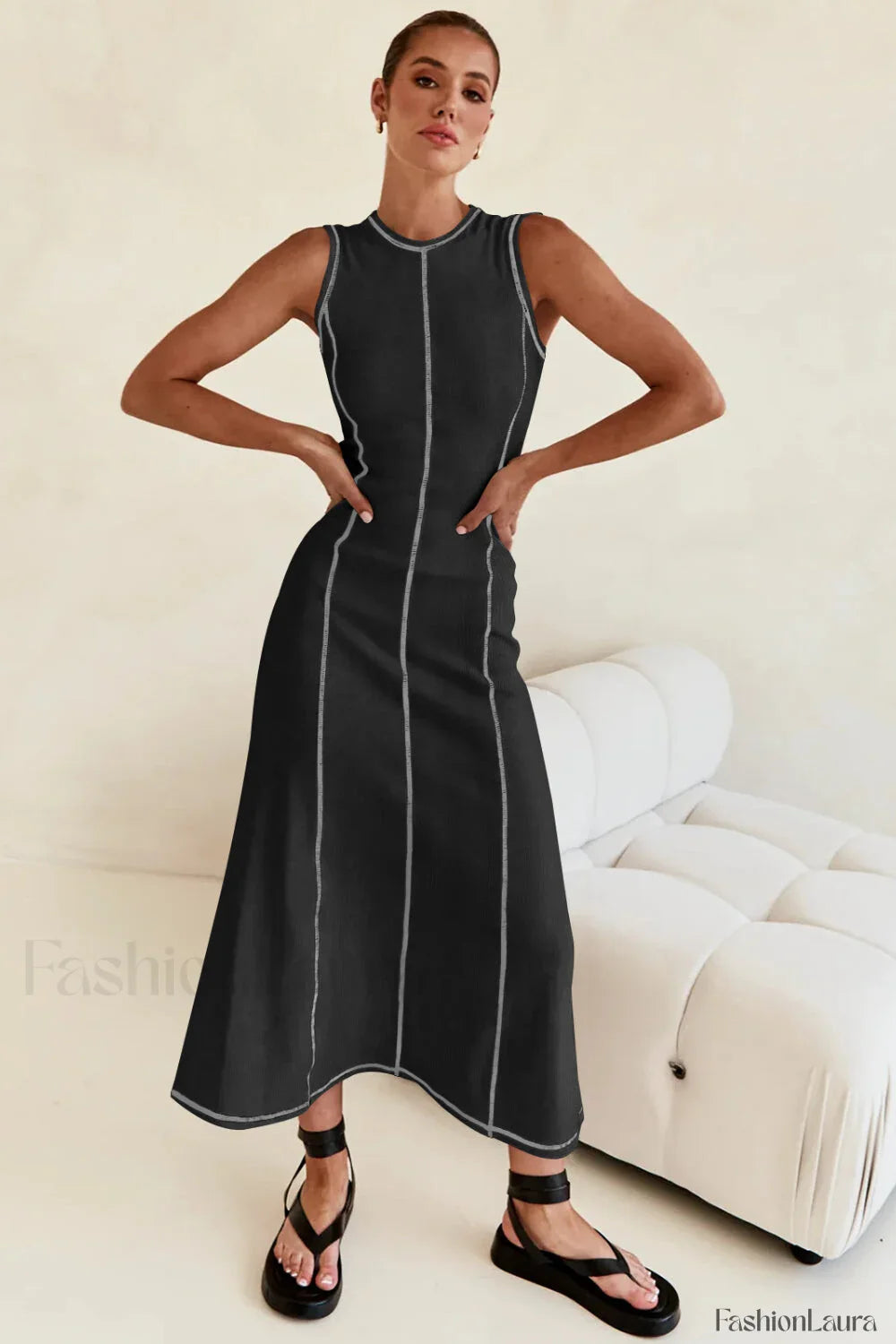 Knit Sleeveless A-Line Retro Work Dress
