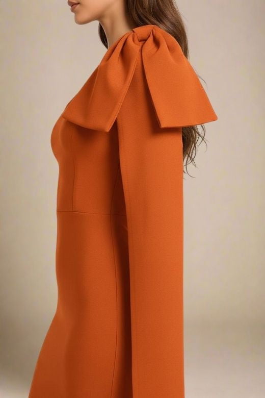 Lela Long Sleeve Bandage Midi Dress - Apricot Orange (Sale)