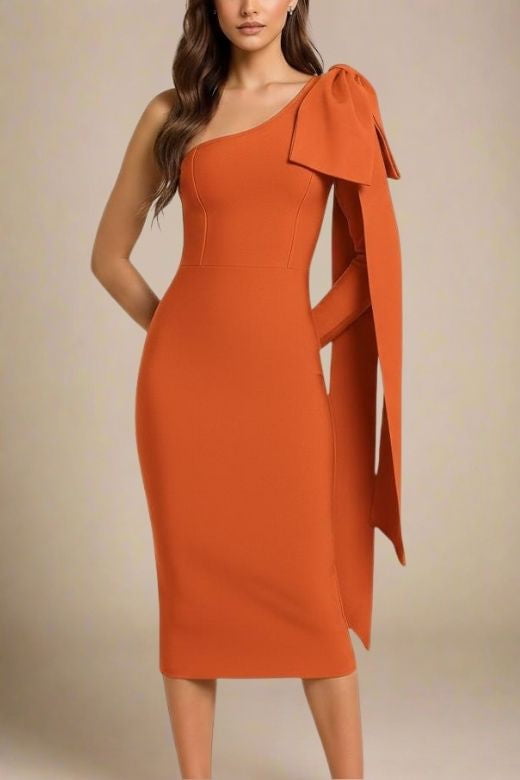Lela Long Sleeve Bandage Midi Dress - Apricot Orange (Sale)