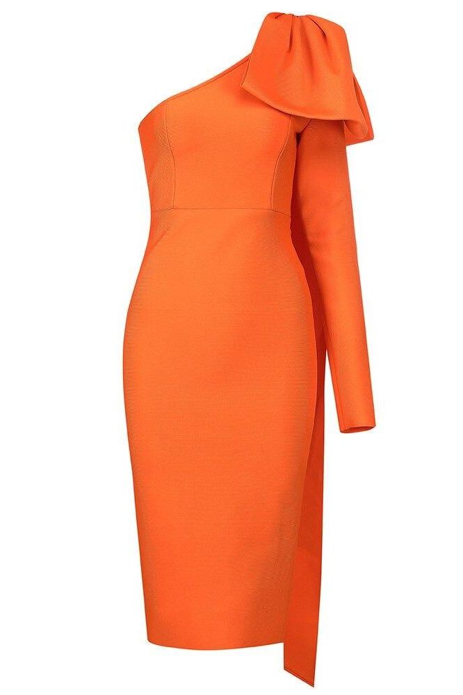Lela Long Sleeve Bandage Midi Dress - Apricot Orange (Sale)