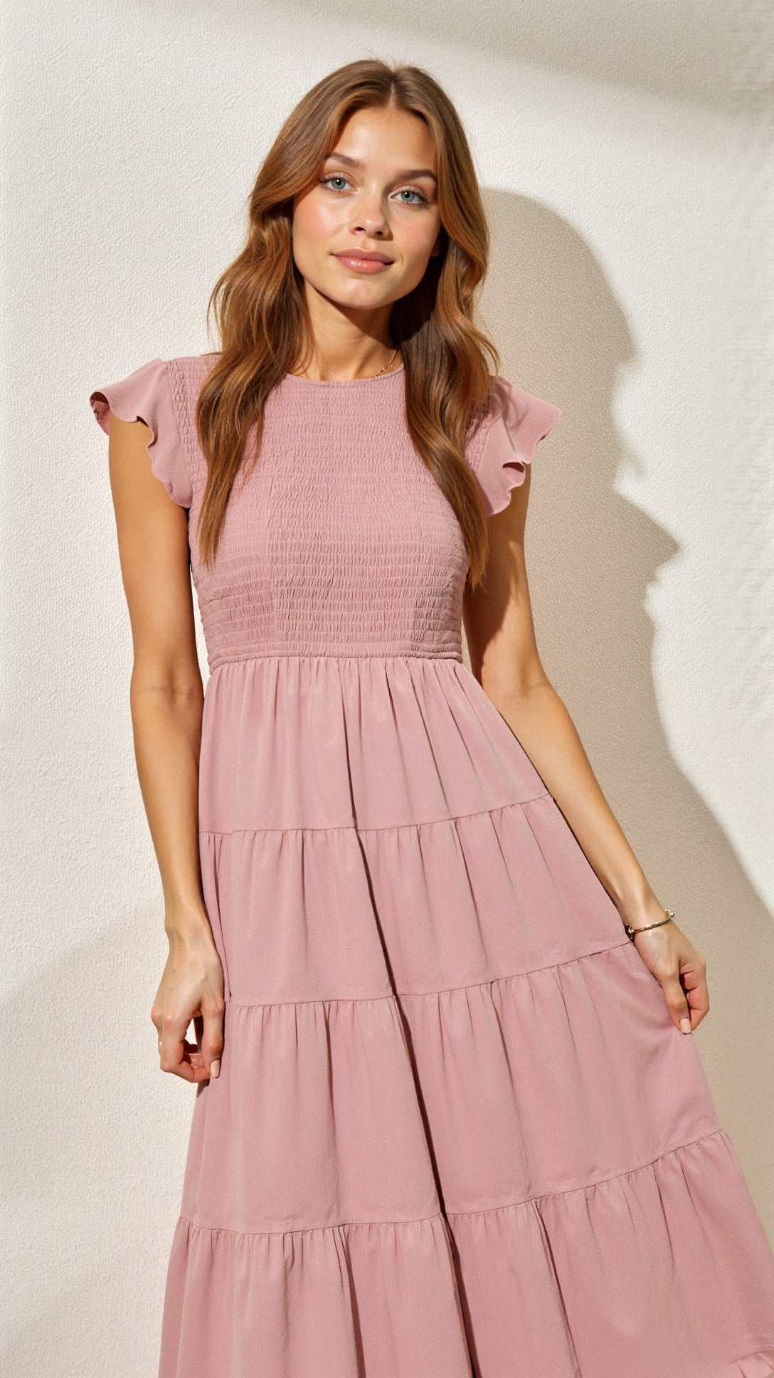 Pilar Chic Smocked Summer Midi Dress Pleated Designer Edit