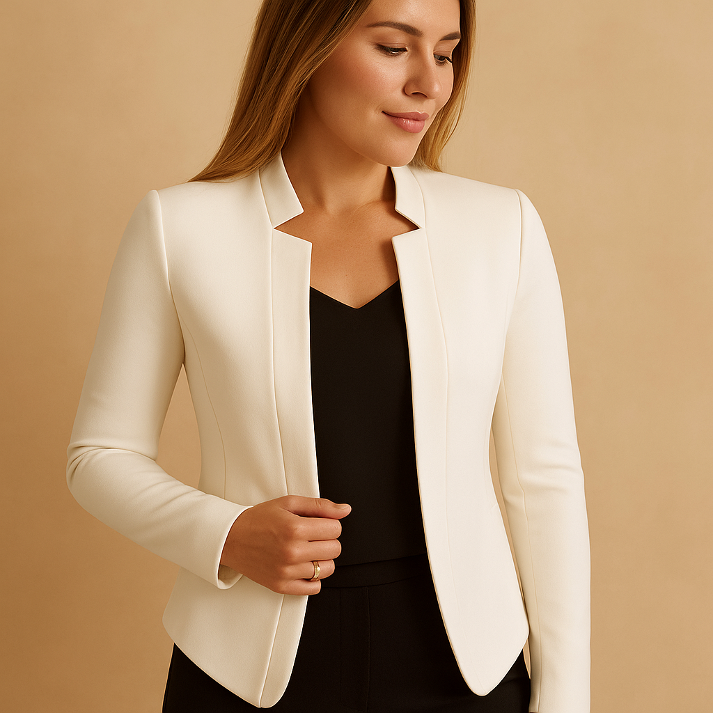 Stand Collar Open-Front Long Sleeve Fitted Blazer